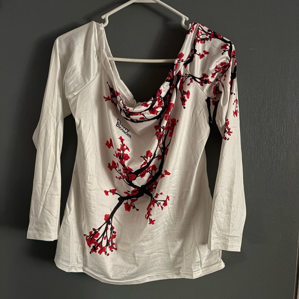 SHEIN White Top with Red Floral Design